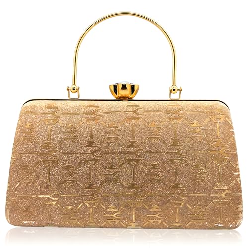 Image of SLARA Women's Evening Clutch Bag for Women, Glitter Pattern, Crystal Clasp Handbag, Perfect for Weddings, Parties, and Special Events