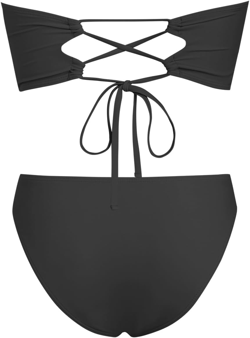 ZAFUL Womens 3pcs Bikini Swimsuits Bandeau 3 Piece Swimwear High Cut Bikini Sets with Long Sheer Coverup Dress - Image 6