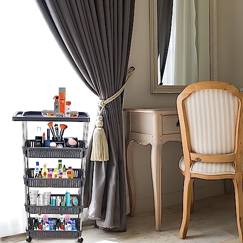 Image of Rasvesh Plastic-Stainless Steel Fruit & Vegetable 4+1 Stand Kitchen Trolley | Fruit Basket | Vegetable Basket | Onion Potato Rack for Kitchen | Vegetable Stand for Kitchen (4+1 Layer Rack)