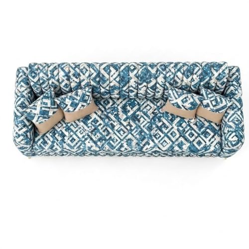 Image of CASASTYLE Signature Velour 3 Seater Sofa Set | Tapestry Fabric | 40D Foam + Zigzag Spring | 3-Yr Warranty (Lagoon Mosaic Blue) | Modern Living Luxury Sofa Set for Home, Office & Hotel Spaces