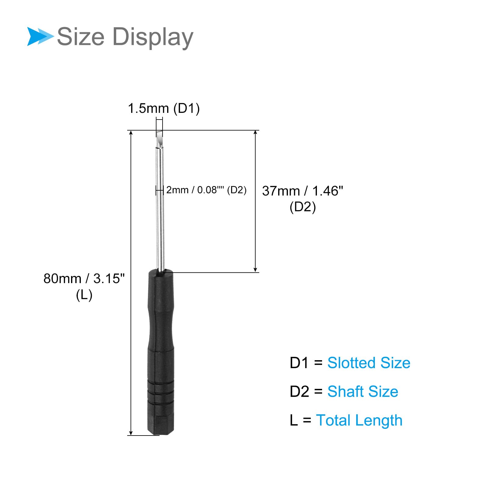 CoCud Tiny Slotted Screwdriver, 1.5mm Size 80mm Length, S2 Steel Flat Screw Driver with Non-Slip Handle - Image 2