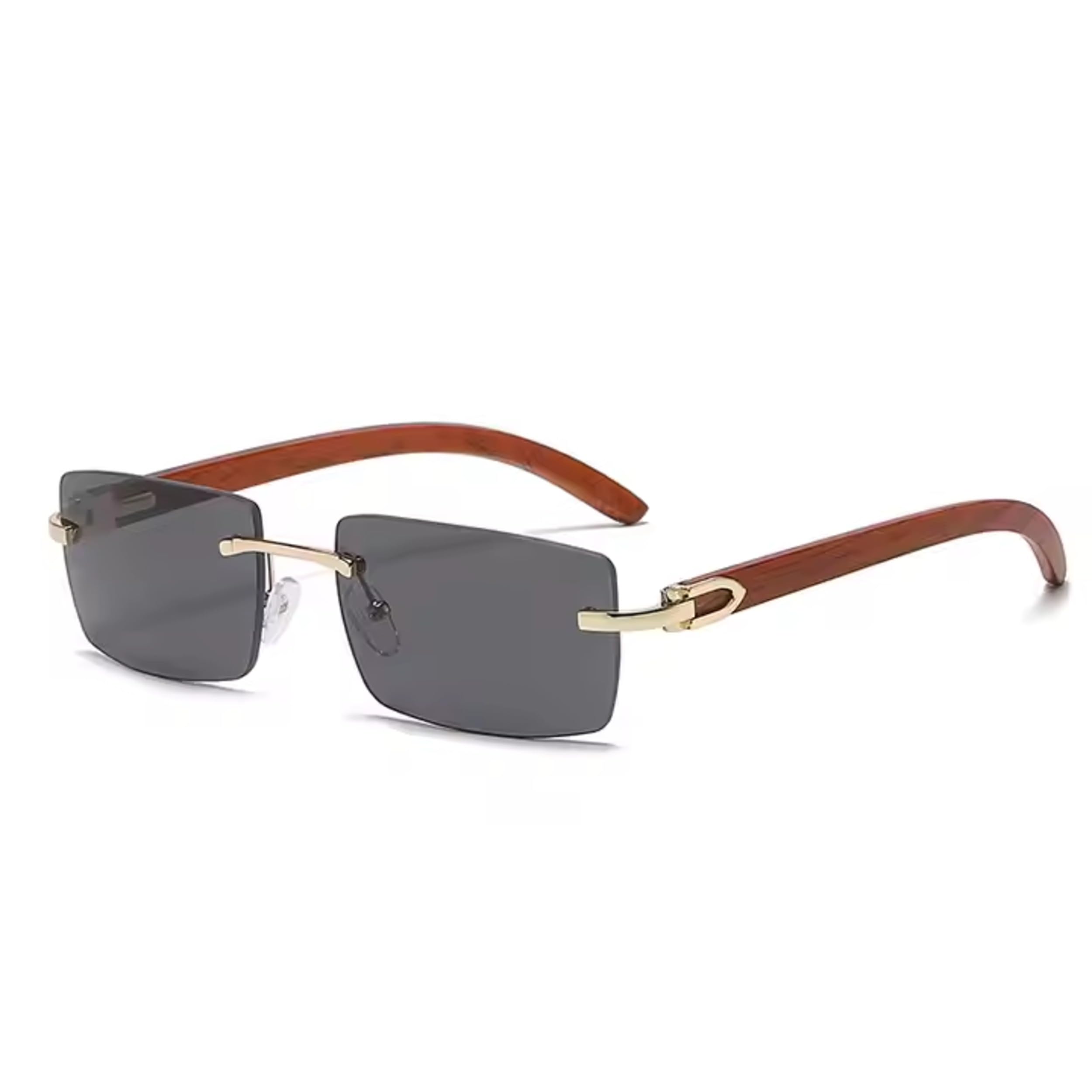 Hasi Genius Rimless Sunglasses for Men & Women Cartier Sunglasse, UV400 Protection, cooling glas for men نظارات شمسية رجالي Sun Glas for Men & Women Wood Grain- Black Lens