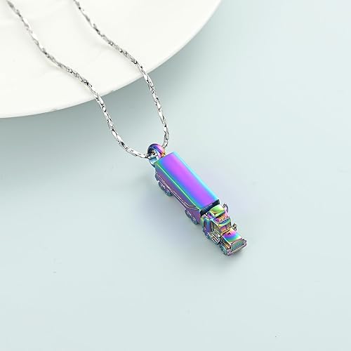 Miniatura 4 de Imrsanl Collar de urna para cenizas para hombres y adultos, acero inoxidable de 18 ruedas, semi camión, cremación, joyería colgante de urna para