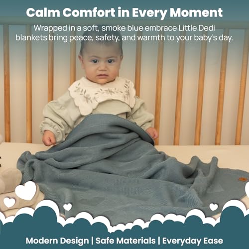 Image of Soft Knit Baby Blanket, 30x40 in, Smoke Blue | Oeko-Tex Certified, Breathable, Swaddle & Receiving Blanket for Newborns, Machine Washable