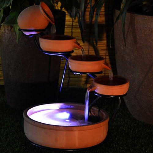 Ceramic Cascade Solar Water Fountain With Water Pump Battery And Automatic LED Light