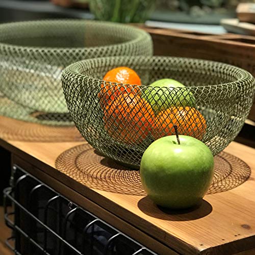 Whw Whole House Worlds Iconic Modern Wire Mesh Fruit Bowls, Olive Green, Set Of 2, Art Museum Style, Iron, Large, 11.5 Inches Diameter X 6 Tall, And 9.5 Diameter X 4.75 Inches #TOP6