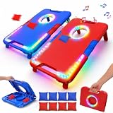 TERRAMUS Kids Cornhole Board Set with LED Lights & Sound Effects,Cornhole Games with 2 Foldable Boards & 8 Bean Bags,Portable Outdoor Toss Game for Backyard,Camping,Party Toys for Kids,Teens,Family