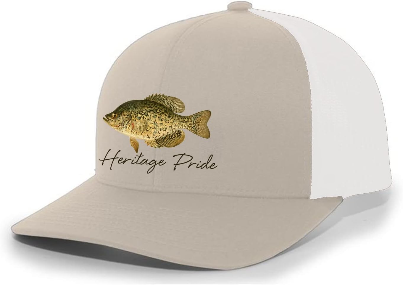 Heritage Pride Freshwater Fish Collection Crappie Fishing Mens Embroidered Mesh Back Trucker Hat Baseball Cap, Navy/White