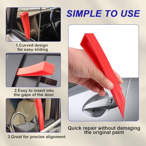 Aifeier ET 4 PCS (Red and Blue) Car Window Curved Dent Repair Tool, Plastic Wedge Paintless Dent Removal Tool for Car Body Repair and DIY Hand