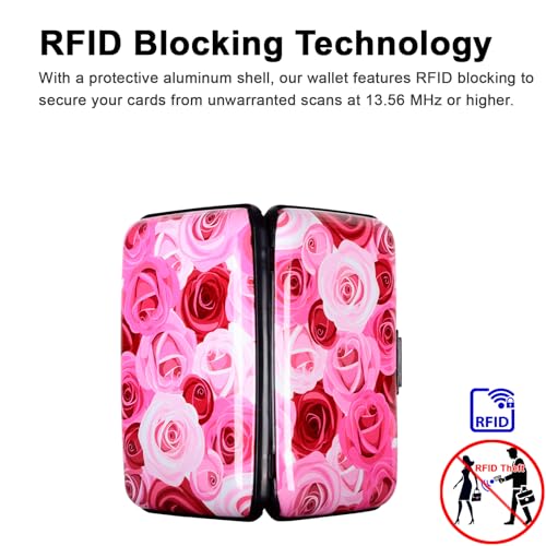 Image of Credit Card Holder, Metal Card Wallet RFID Blocking Mini Slim Aluminum Business Hard Card Case for Women Men (Roses)
