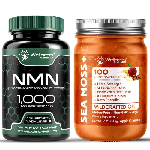 NMN Capsules and Sea Moss Gel Bundle, Apple Cinnamon, 2 Piece Set