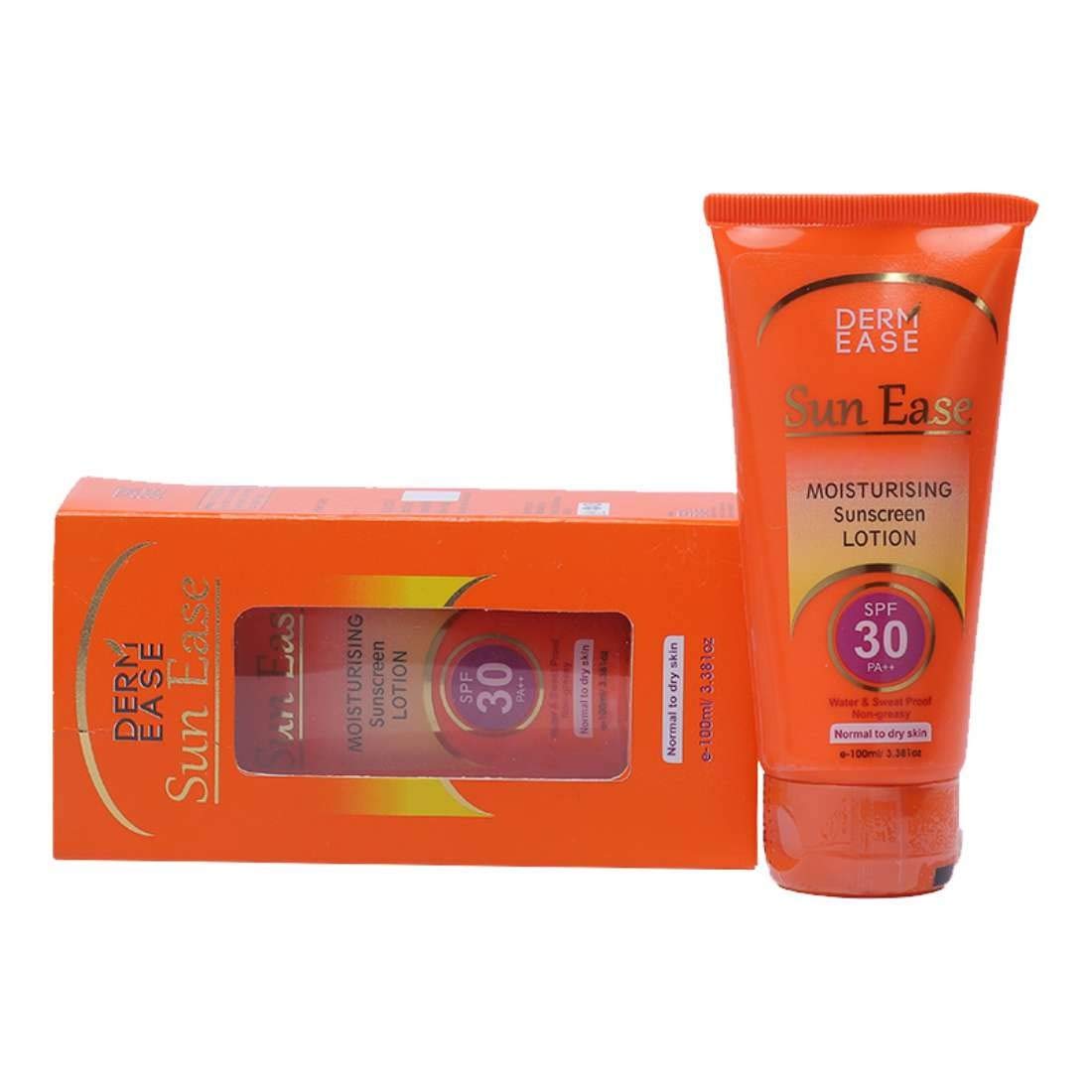Derm Ease Sun Ease Sunscreen SPF 30 PA++ Moisturising Water & Sweat Proof Non-Greasy Lotion (100ml)