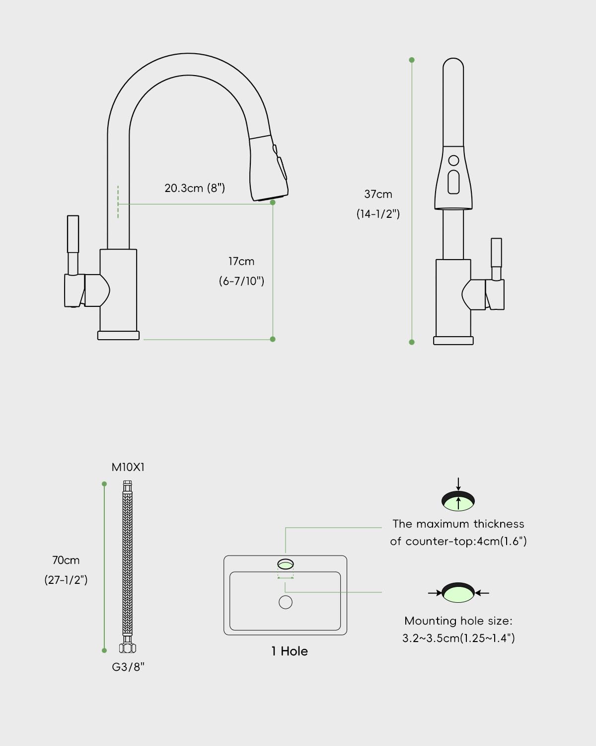APPASO Grifo de cocina, grifo mezclador de alta presión para cocina Aceros inoxidables Cromo
