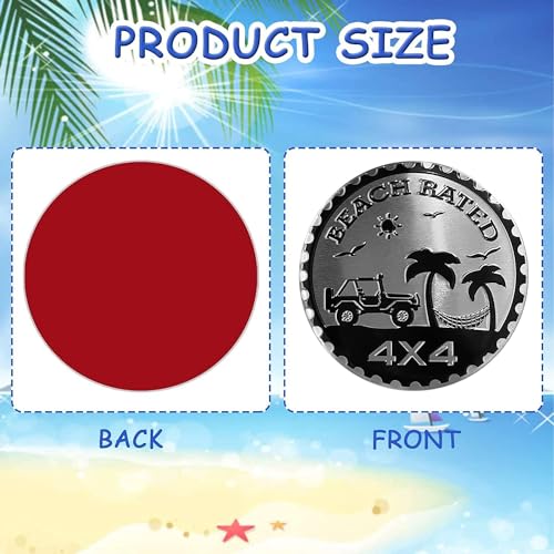 Image of 4Pcs Beach Badge Rated Metal Automotive Badge 3D Metal Car Badges Emblems Round Emblem Decals Compatible for Jeep Wrangler Vehicles Trucks SUV