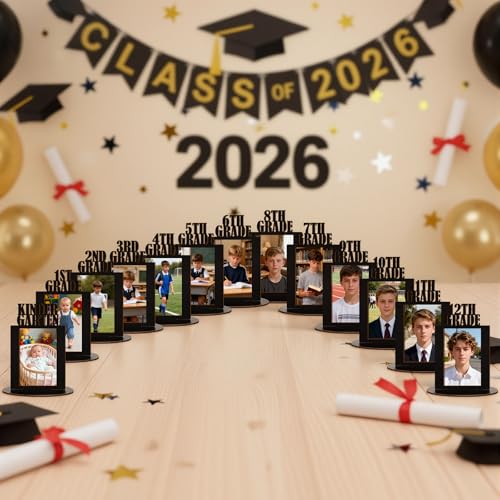 Image of AceOrbit 13 Pcs K-12 Picture Frame 4 x 6 Inch Kindergarten Through 12th Grade Picture Frame Grad School Photo Display for Graduation Party Supplies(Black)