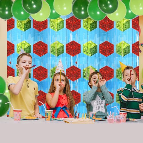 Image of Video Game Party Backdrops Birthday Decorations, 2 Pcs 3.28 x 6.56 Ft Video Game Foil Fringe Curtains Streamer for Boys Gaming Photo Booth Props Party Supplies