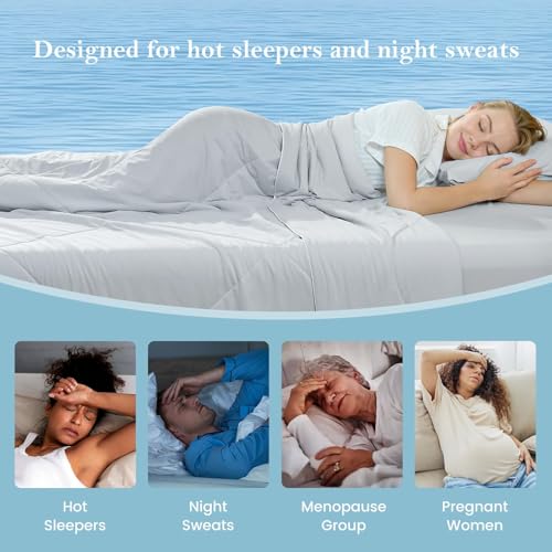 Image of Cozy Bliss Cooling Comforter King XL Size, Cooling Blankets for Hot Sleepers and Night Sweats, Gray Summer Comforter for King XL Bed, Breathable Soft Lightweight Silk Smooth