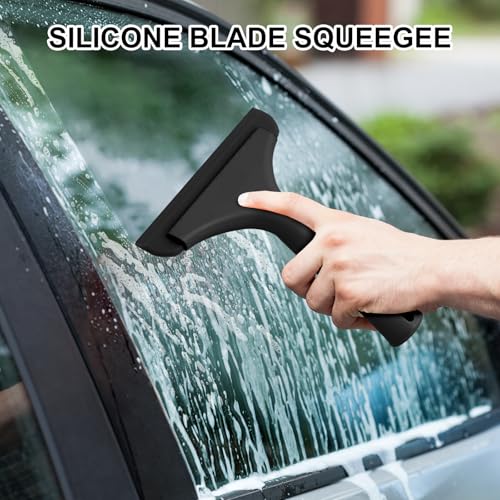 Image of SetSail Shower Squeegee for Glass Doors Small Squeegee for Shower Glass Door Mini Silicone Windshield Squeegee for Car Window, All Black