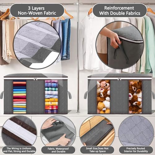Miniatura 4 de Frasheng 6 Piezas Cajas Almacenaje Ropa, 85l Almacenaje Bajo La Cama, Bolsa De Almacenamiento Para Ropa Plegable, Bolsa De Almacenamiento De Ropa Con Mango Para Guardar Ropa, Edredones, Mantas, Gris