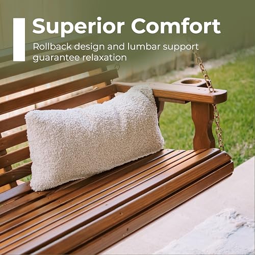 Image of Amish Casual Heavy Duty 700 Lb Capacity Porch Swing (3 Foot, Semi-Solid Black Stain) - Wooden Outdoor Roll Back Swing with Hanging Chains - Amish Made in the USA