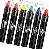 UV Glow Neon-UV-Farbstift, Gesichts- und Körperfarbe - Farben Echtes und original UV-Glow-Produkt: Leuchtet hell unter UV-Licht (Set mit 6)