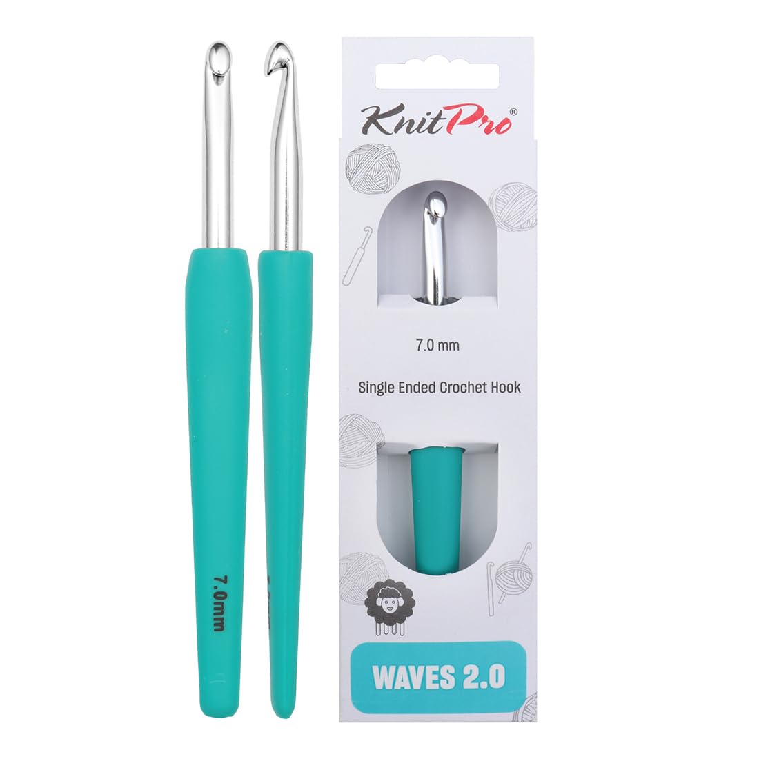 KnitPro Waves Crochet Hooks – 7mm Crochet Hook, Ergonomic Soft Handles, Soft Rubber Grip for Arthritic Hands, Light & Comfortable Crochet Needles for Knitting