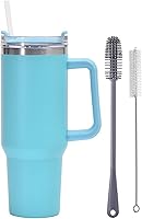 Vista 4 de Botella de agua aislada de acero inoxidable de 40 onzas con tapa con pajilla, vaso aislado al vacío de acero inoxidable con asa, vaso aislado, taza