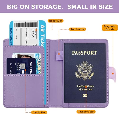 Image of Melsbrinna Premium Leather Passport Holder Covers Case, Waterproof Rfid Blocking Travel Wallet Passport Holder with Pen Holder, Cute Passport Book for Women /Men