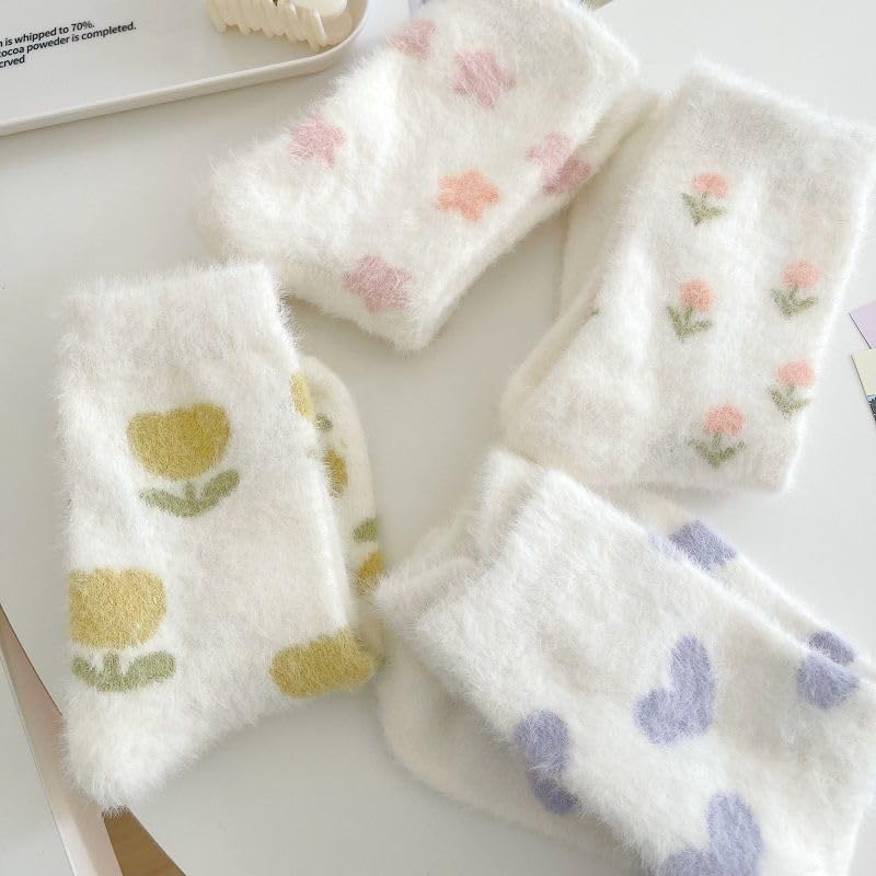 Image of Kelabia Women Fuzzy Socks Warm Fluffy Soft Japanese Thick Slipper Cute Aesthetic Fleece Long Socks