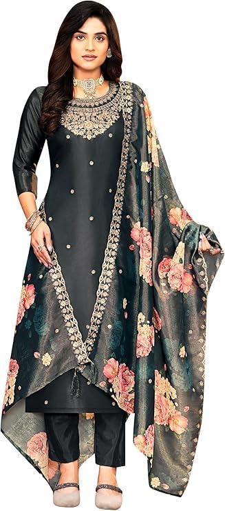 Costume élégant Shalwar Kameez noir prestige ensemble Navratri traditionnel cousu taille 54