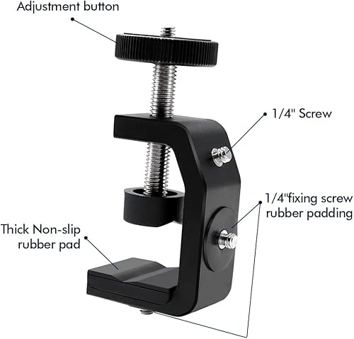 Miniatura 3 de SLOW DOLPHIN Soporte de abrazadera para cámara fotográfica C con tornillo de 14 pulgadas para estudio fotográfico DSLR, cámaras, soporte de luz,