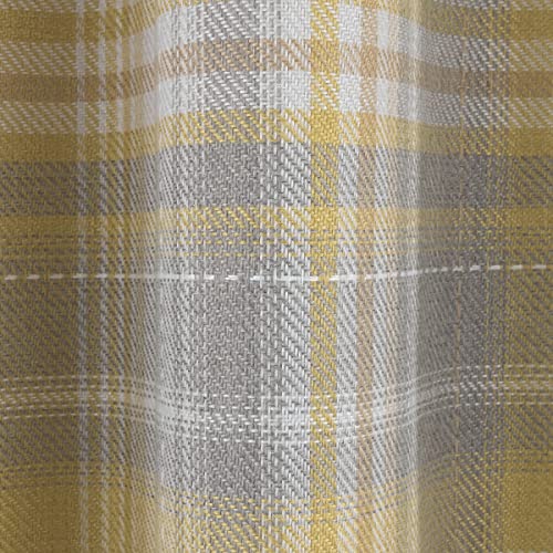 Sleepdown Woven Brushed Check Eyelet Lined Curtains for Bedroom and Living Room Ochre, 2 Panels, 2x 66" x 54" - Image 2