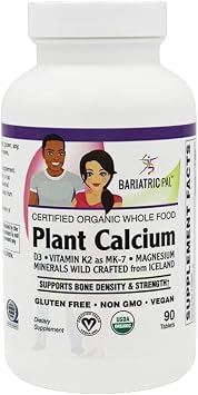 BariatricPal Calcium 1,000 mg Tablets with Magnesium, D3, and K2 - Certified Organic Whole Food & Certified Vegan! 90 Tablets