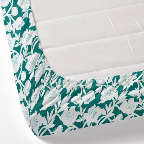 Image of 380 TC Premium Glace Cotton Elastic Fitted Bedsheet King Size with 2 Pillow Covers King Size | Double Bed with All Around Elastic (Green-White, Fitted - 72 inchx78 inch King)