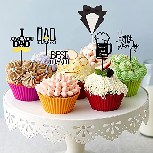 Lucleag 6 Pieces Happy Father's Day Cake Decorations, Happy Father's Day Cupcake Toppers, Happy Father's Day Cake Toppers Decorations, Cake Cupcake Toppers For Father's Day Birthday Party Supplies #TOP2