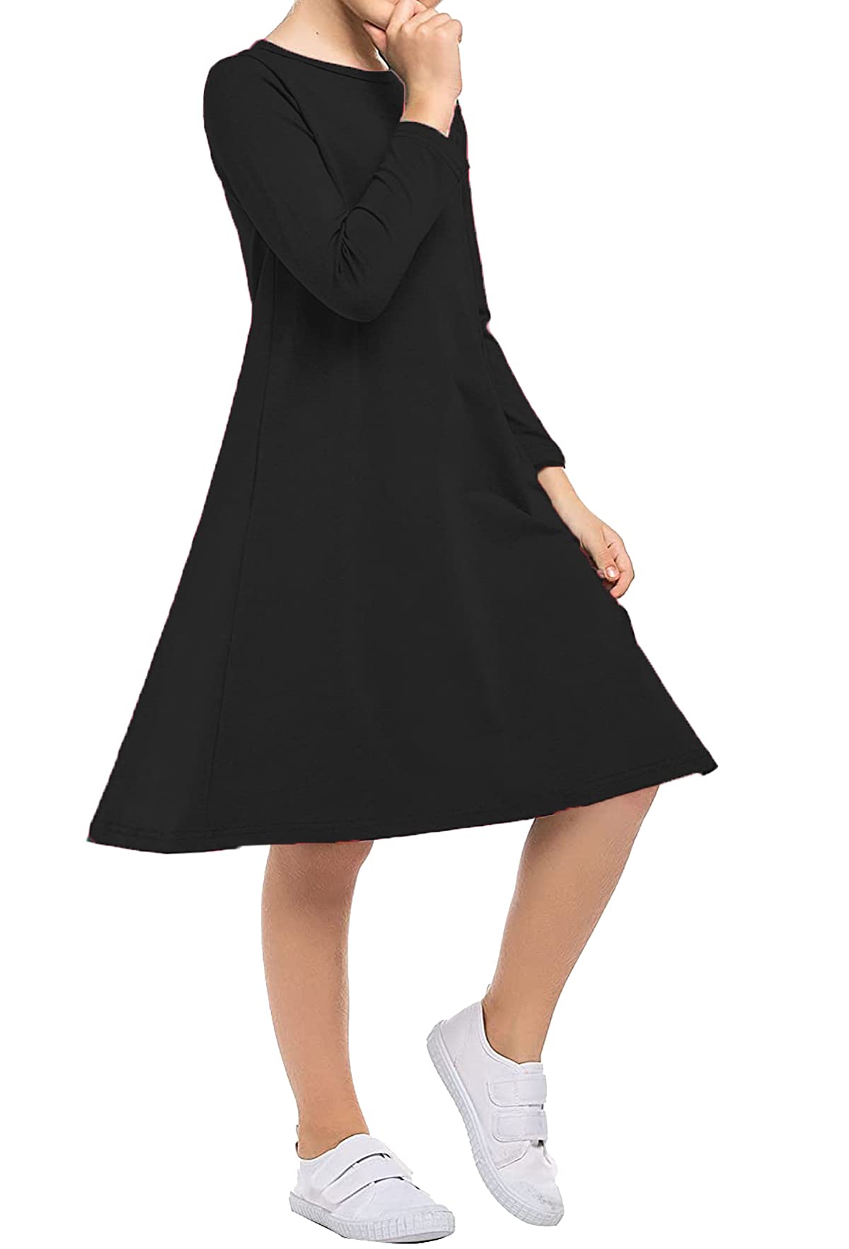 Re Tech UK Vestido con Vuelo en Forma de A para niña - Manga Larga - Estilo Skater - Colores Lisos - De 3 a 14 años