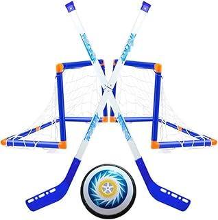 NUOBESTY Hockey Hover Set with 2 Hockey Sticks and One Ball Suspended Ice Hockey Interactive Game Toy for Outdoor Home Sports Equipment Blue