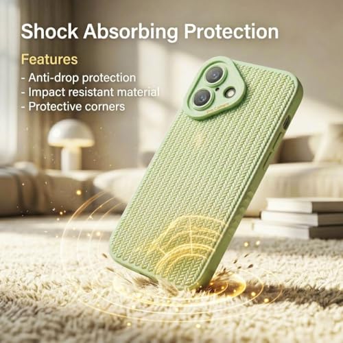 Image of amazon basics Luxury 3D Knitted Texture Soft Silicone Back Cover for iPhone 17 | Slim Fit Shockproof Case with Camera Protection & Non-Slip Grip - Green
