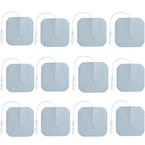 TENS Unit Pads 12 Pack Wired Self-Adhesive Electrodes Premium Replacement Pads for TENS Units - 2x2 Inches (2x2-12 Pack)