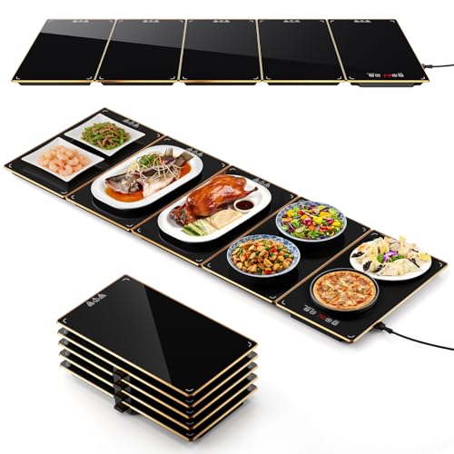 Juego de bandejas para calentar alimentos: calentador de buffet conectable, 43 x 15 pulgadas, 32 x 18 pulgadas, 42.2-120.0 °C, control táctil con bloqueo infantil y temporizador de 24 horas (modular 5