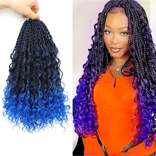 Senegalese Twist Crochet Hair with Curly Ends 12 Inch 8 Packs #1B/Blue