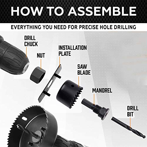Image of Cheston 11 Pcs Hole Saw Set with 8 Circular Blades, 2 Mandrels, Hex Key & Installation Plate Forged Carbon Steel for Wood, Plastic, PVC Board & Wall