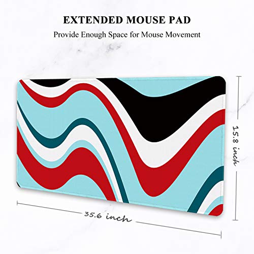 Image of Auhoahsil Large Mouse Pad, Full Desk XXL Extended Gaming Mouse Pad 35 inch X 15 inch, Waterproof Desk Mat w /Stitched Edge, Non-Slip Laptop Computer Keyboard Mousepad for Office & Home, Colorful Marble Design
