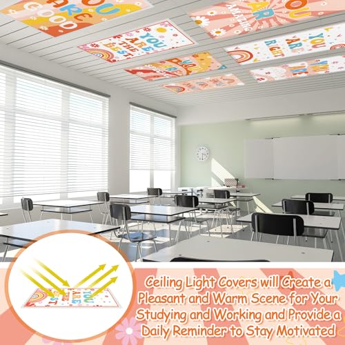 Image of Glooglitter 8 Pcs Fluorescent Light Covers 4 x 2 ft Magnetic Ceiling Light Cover Groovy Retro Motivational Lamp Filters for Classroom School Office Home Drop Decorative (Groovy Style)