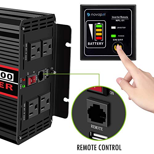 Novopal Power Inverter Pure Sine Wave-2000 Watt 24V DC to 110V/120V AC Converter- 4 AC Outlets Car Inverter with One USB Port-16.4 Feet Remote Control and Two Cooling Fans-Peak Power 4000 Watt - Thumbnail 4