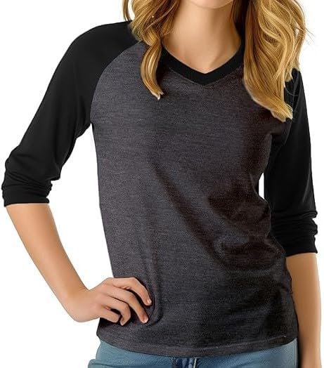 3/4 Sleeve Womens Baseball Shirt – Womens V Neck T Shirts Raglan Sleeve Women Tops, Classic Baseball Jersey Women