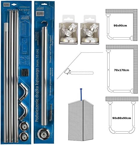 Chrome U&L Shape Corner Shower Rail 3 Way Bath Pole Rod Track