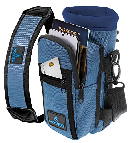 Moveo Water Bottle Holder/Carrier, Insulated w/Adjustable Shoulder Strap & Front Pockets - Comfortable Crossbody Water Bottle Holder - Water Bottle Sling Fits 16oz to 25oz Bottles - Thumbnail 2
