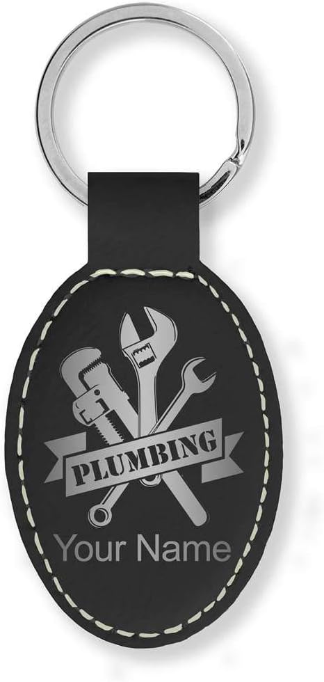 LaserGram Oval Keychain, Plumbing, Personalized Engraving Included