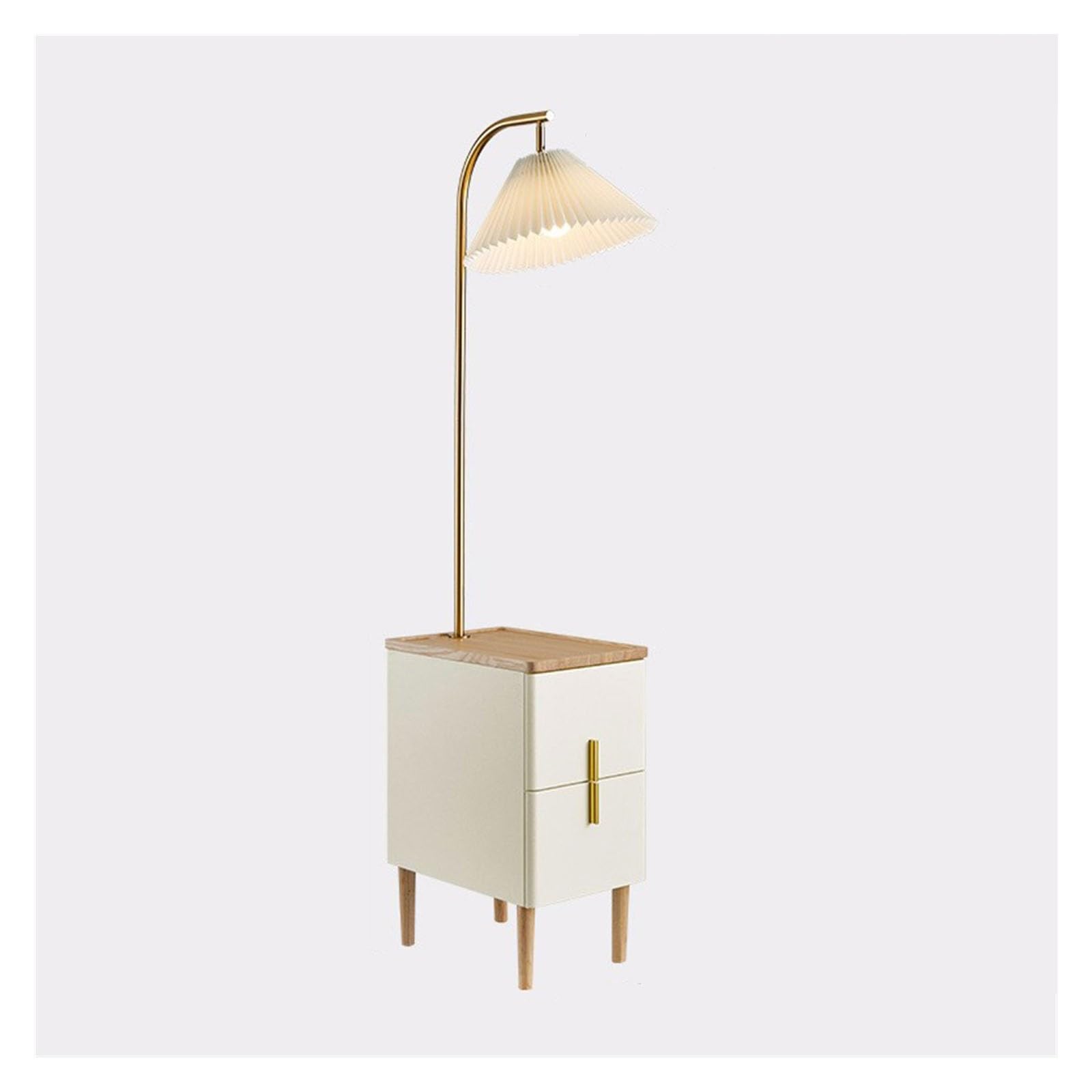 Z4T8M2K6G5 Tall Standing Lamp Side Table with Lamp Combo with LED Bulb, Bedside Reading, Modern End with Floor for Bedroom, Living Room, Office(Beige)